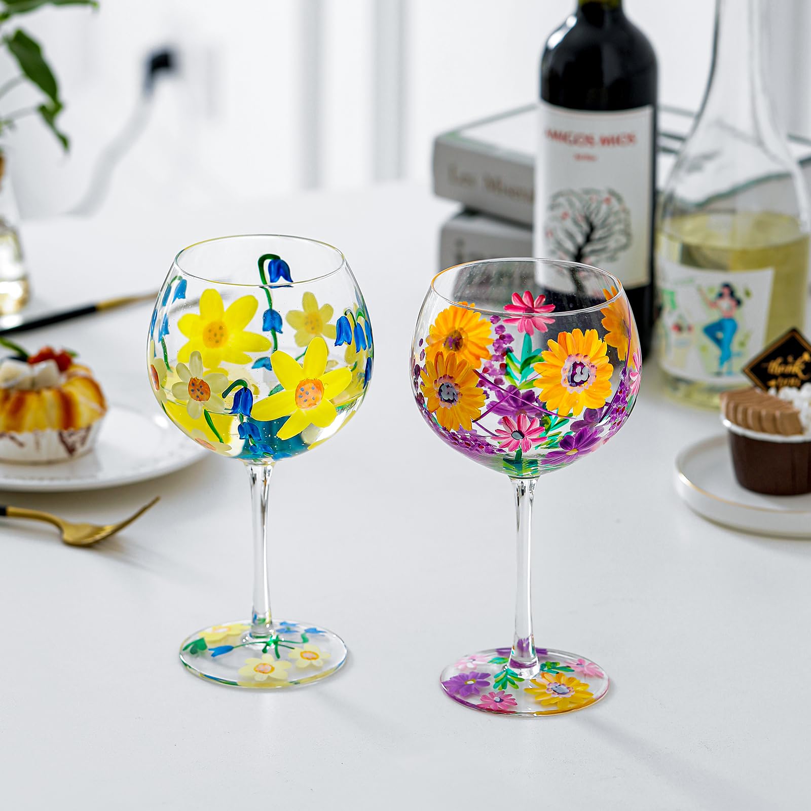 Bicchieri da Vino in Cristallo Dipinti a Mano - Set da Quattro, Giallo