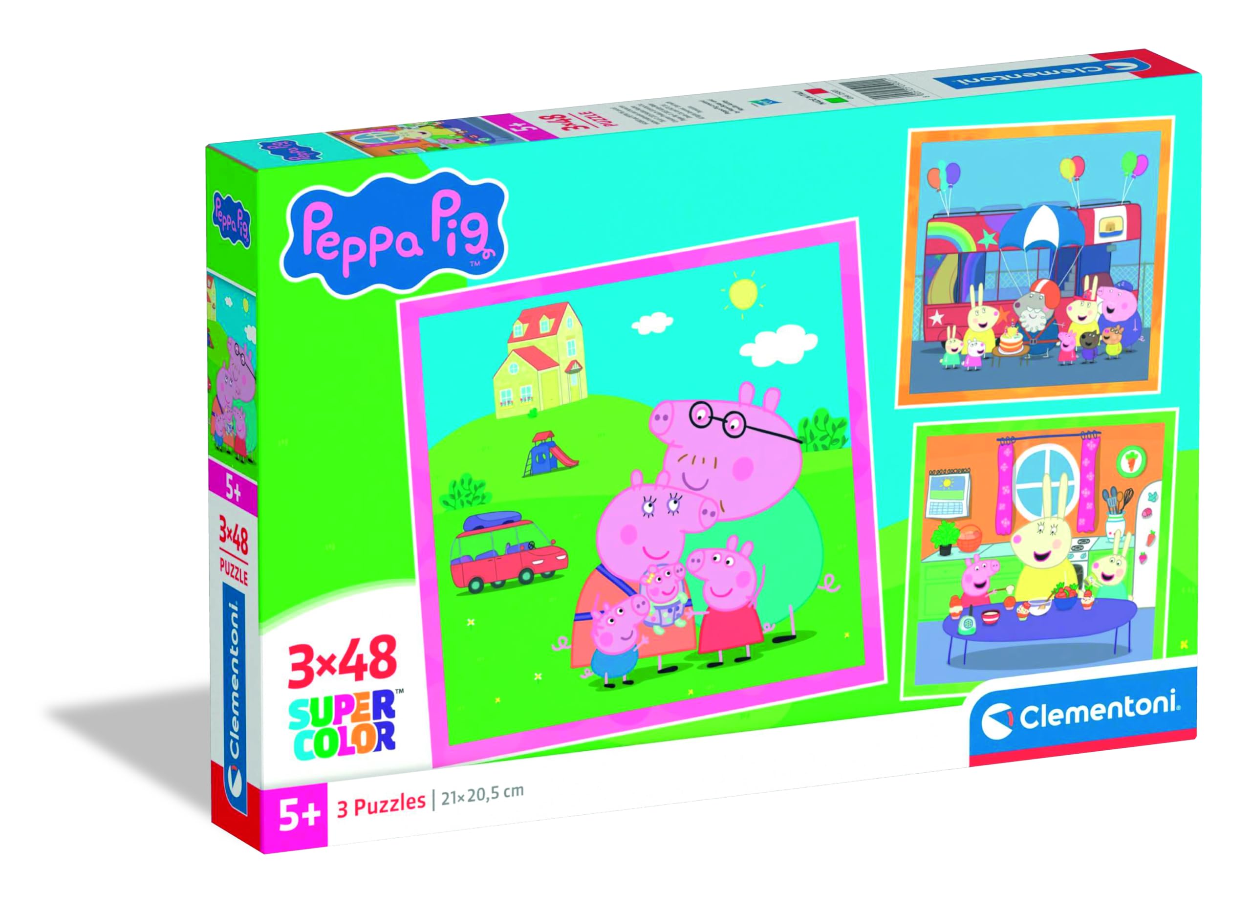 Clementoni Peppa Pig 3x48 Pieces Super Color Puzzle for Kids Age 5+, Made in Italy, Fun and Educational Screen Free Play, Builds Focus, Problem Solving and Fine Motor Skills, Creative Gift