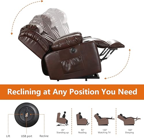 Miniatura 8 de Harkawon Silla reclinable para adultos sillas reclinables de elevación eléctrica para ancianos silla reclinable de piel sintética con 2 soportes