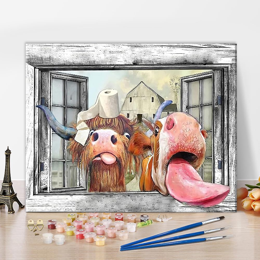 TUMOVO Paint by Numbers for Adults Beginner, Rustic Highland Cow Oil