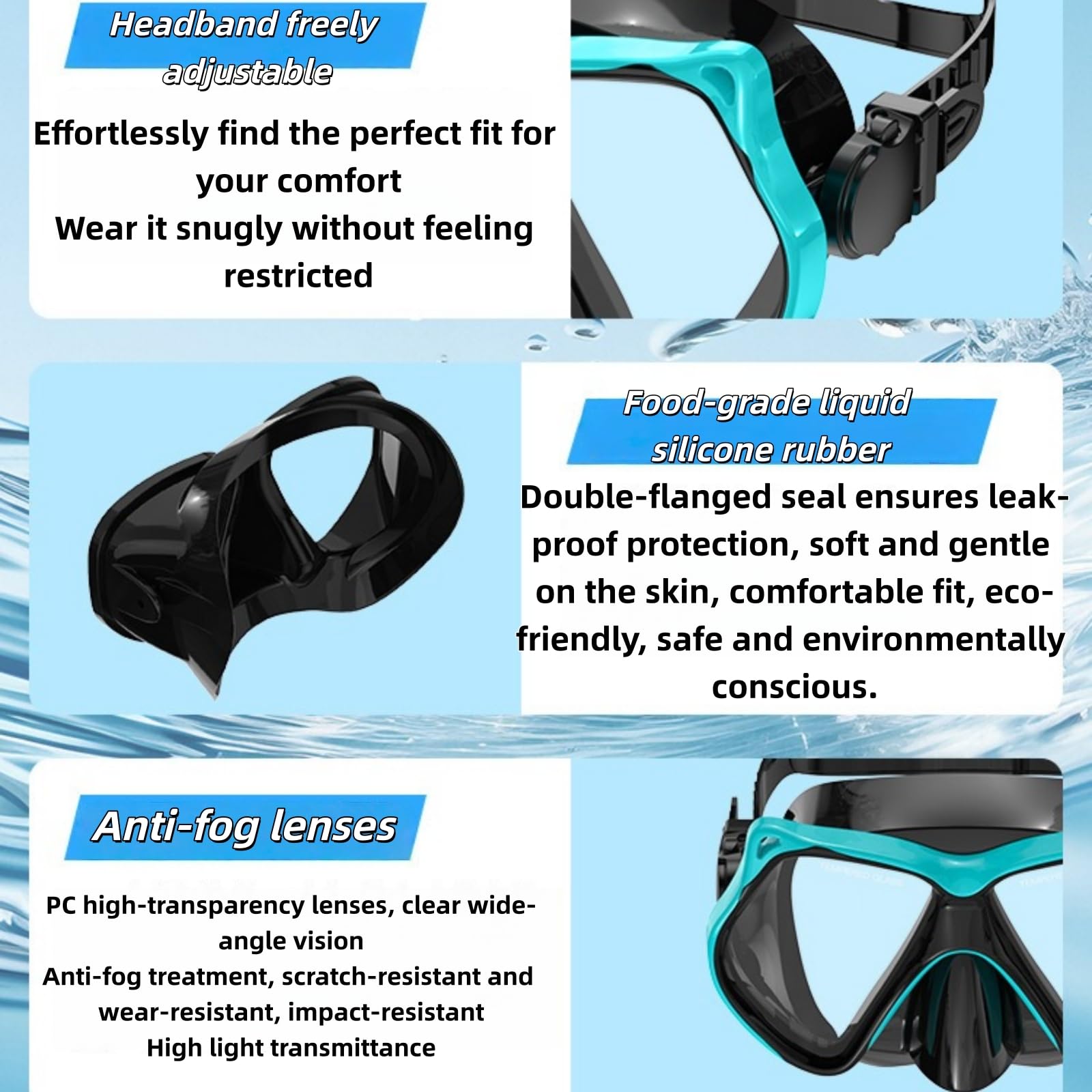 Juego de esnórquel para adultos, con gafas de buceo y tubo seco, unisex para adultos
