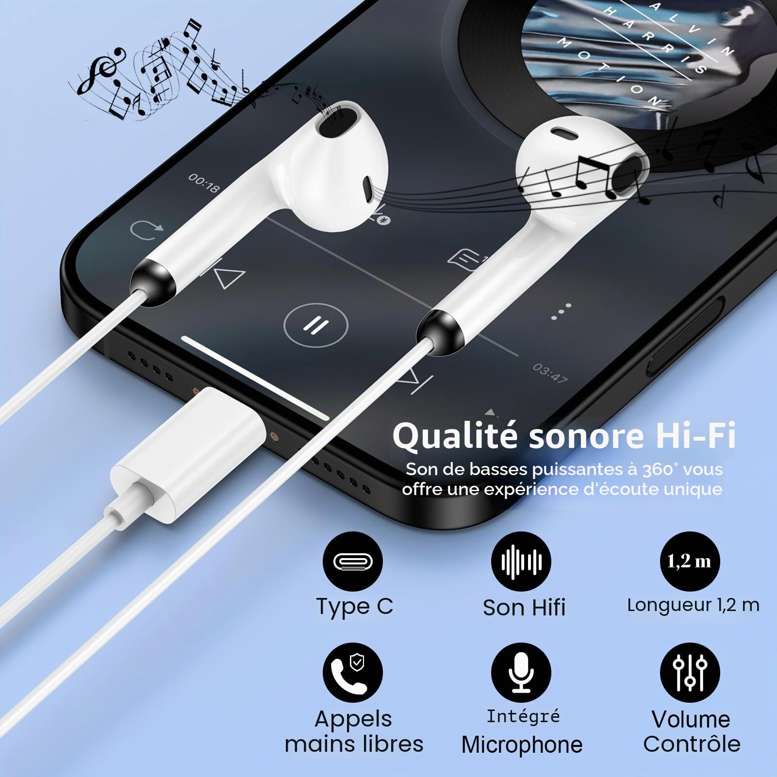 Écouteurs Filaire USB C pour Samsung Galaxy S25 S24 Plus S23 S22 S21 A17 A16 A15 A56 A55 A54 A36 5g,Intra Écouteur USB C Casque Audio Type C avec Micro,Ecouteurs Filaire pour iPhone 17 16 15 Pro Max