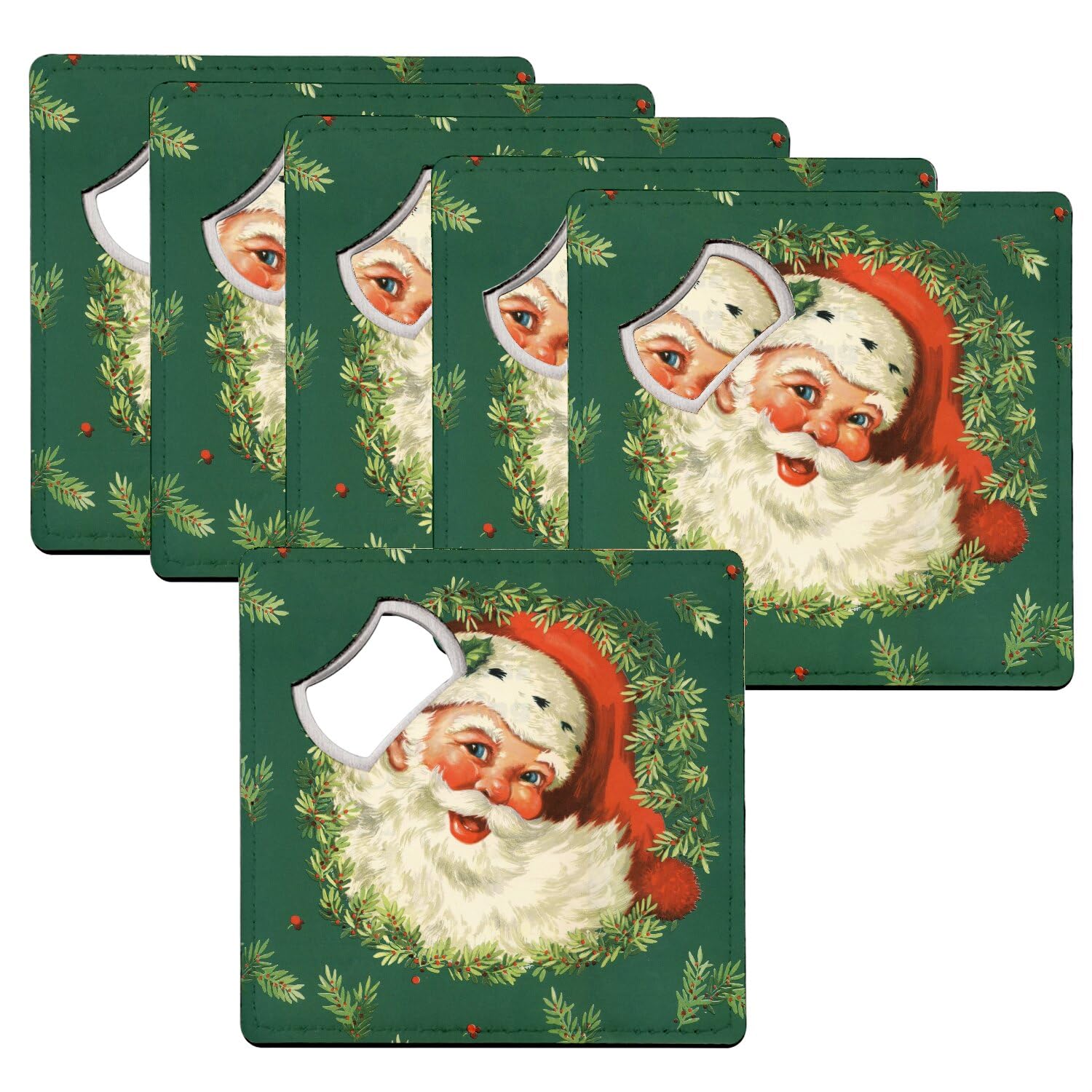 Sous verre décapsuleur Père Noël retro 50's, lot de 6 dessous de verre de qualité