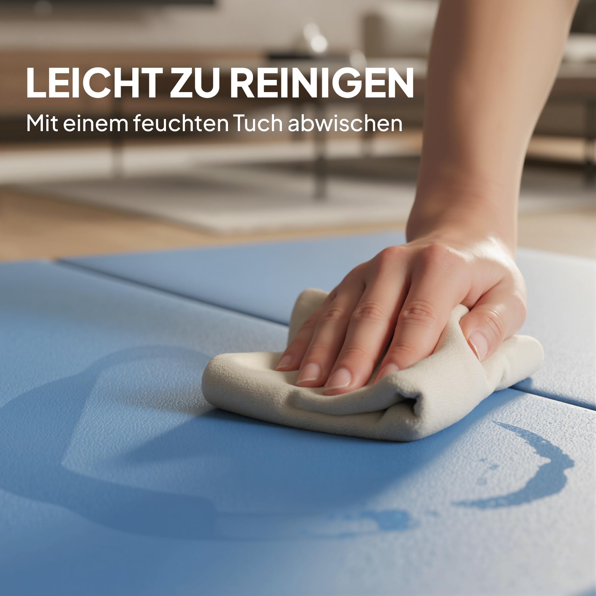 HOMCOM Trainingsmatte, Faltbare Fitnessmatte Sportmatte mit Griffen Gymnastikmatte Gymnastik Tumbling Matte für Yoga, MMA, Fitness, Pilates, Synthetikbezug, Hellblau, 240 x 120 x 5 cm