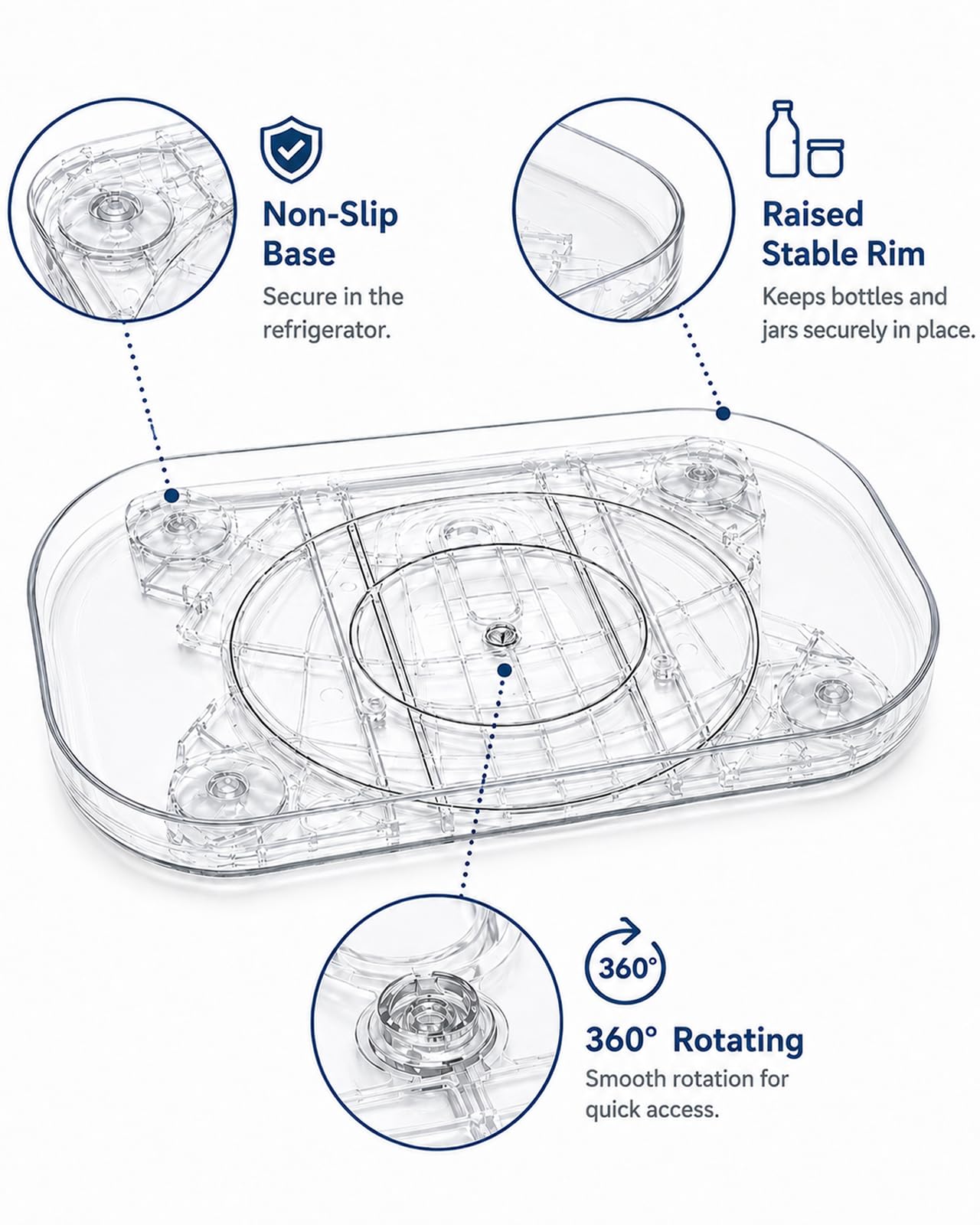 LANMOU Organizer do lodówki z obrotowym talerzem, Lazy Susan prostokątny, obrotowy talerz do lodówki 40 cm, antypoślizgowy, stabilny, obrotowy o 360°, łatwy w czyszczeniu, oszczędność miejsca, 40x28
