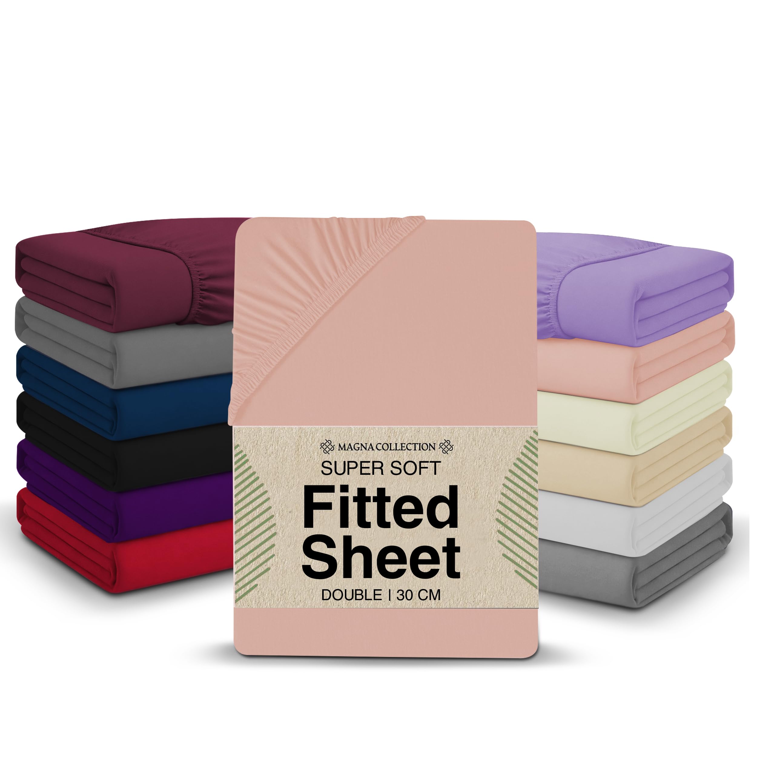 Double Fitted Sheet - 135 x 190 cm with 30cm Deep Pocket, Soft Brushed Microfibre, Wrinkle-Free, Easy Care, Fade & Shrink Resistant by MAGNA COLLECTION (Pink, Double)