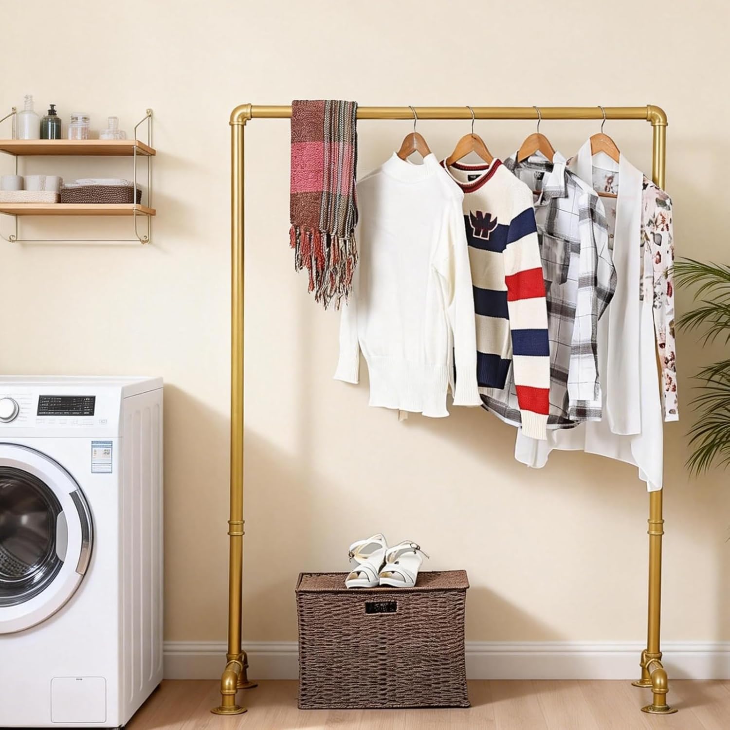 industrial pipe clothing rack 59in,clothes racks for hanging clothes,heavy duty display garment rack gold