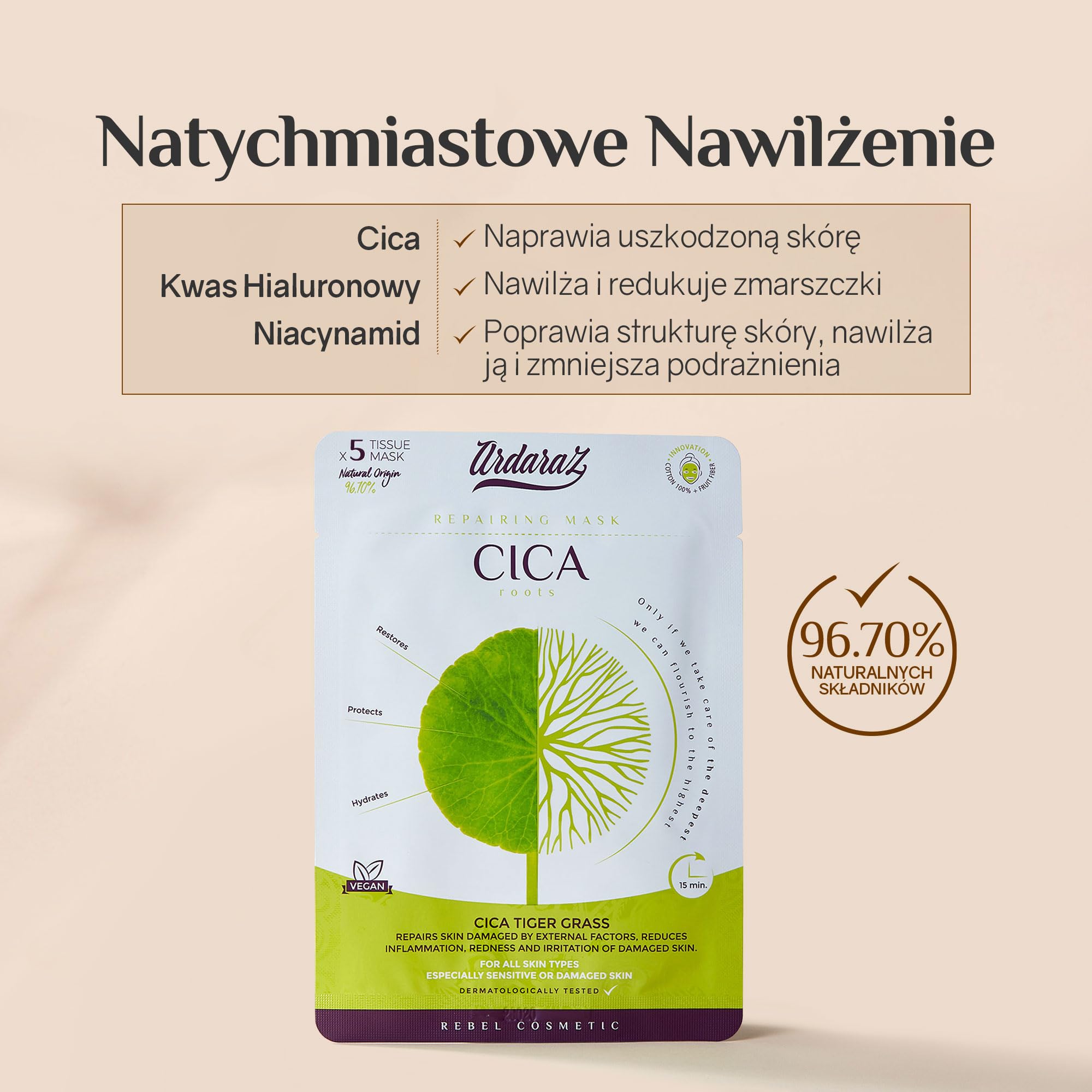 Zestaw regenerujący skórę z wąkrotką azjatycką i niacynamidem. Oryginalny zestaw upominkowy dla kobiet z płytkami złuszczającymi, serum, kremem, 5 maseczkami