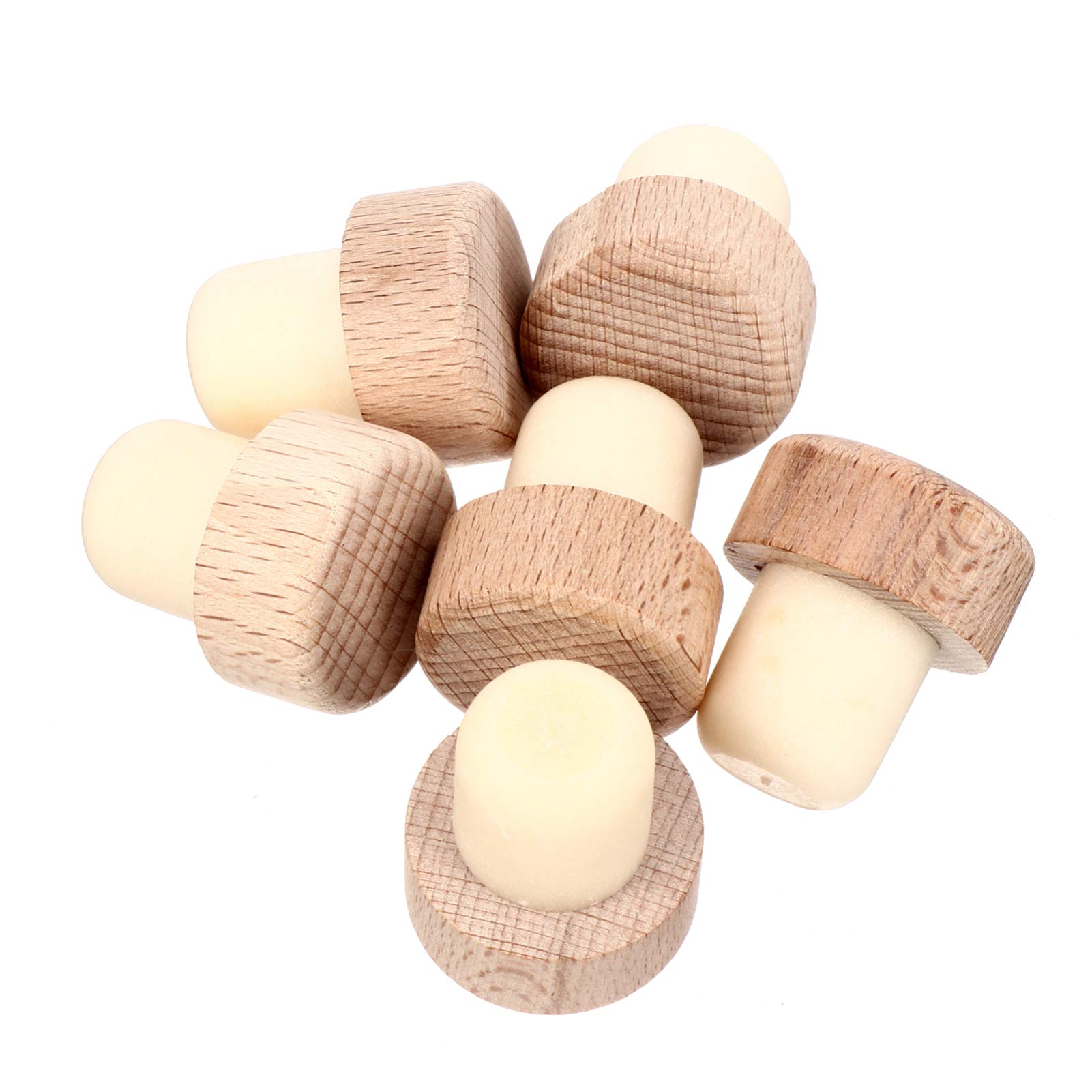 Hemoton 6pcs Reusable Wine Bottle Stopper Wooden Wine Corks Sealing Plug Wine Bottle Caps for Wine Liquor Whiskey Cork Stopper 29mm