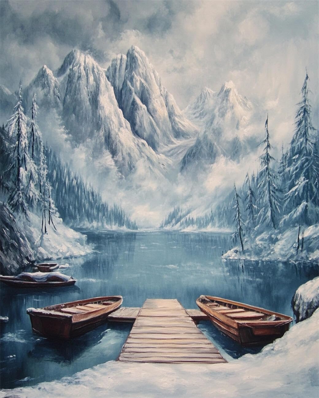 RKFLGEW DIY Seed Bead Embroidery Kits Snow Mountain Oil Painting 50x70cm