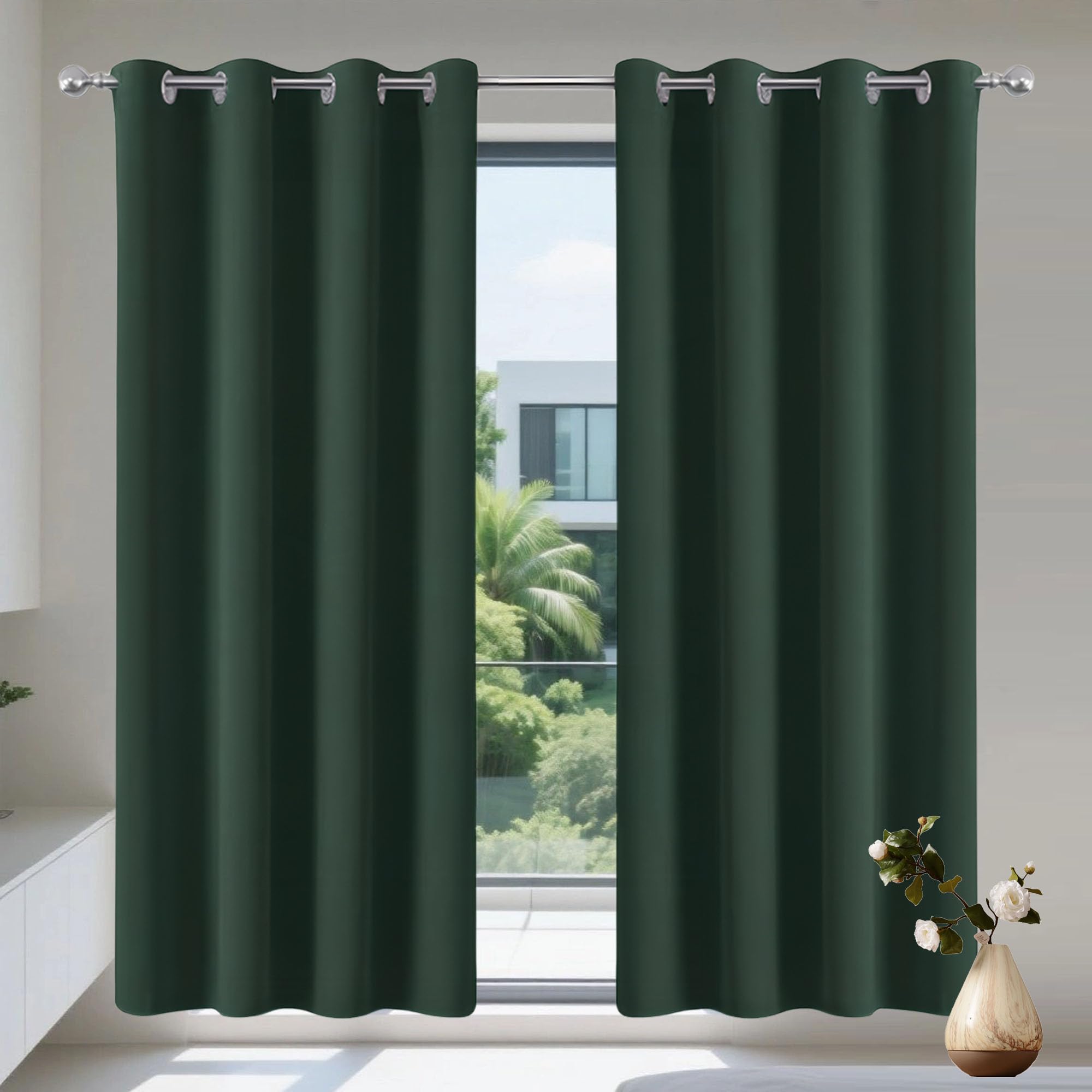 Rideaux en lin vert foncé pour chambre salon occultant 240cm