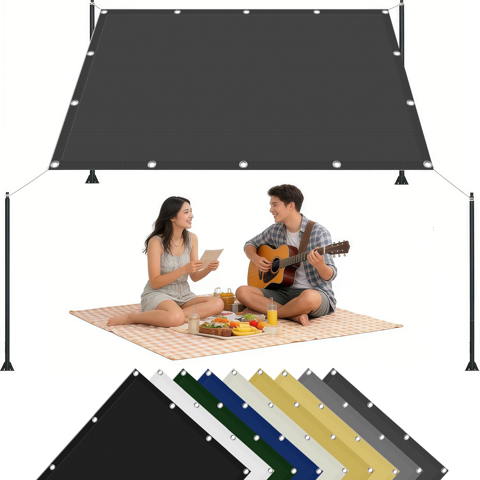 Toile ombrage 305 x 700 cm protection solaire anti-UV avec œillets et cordes