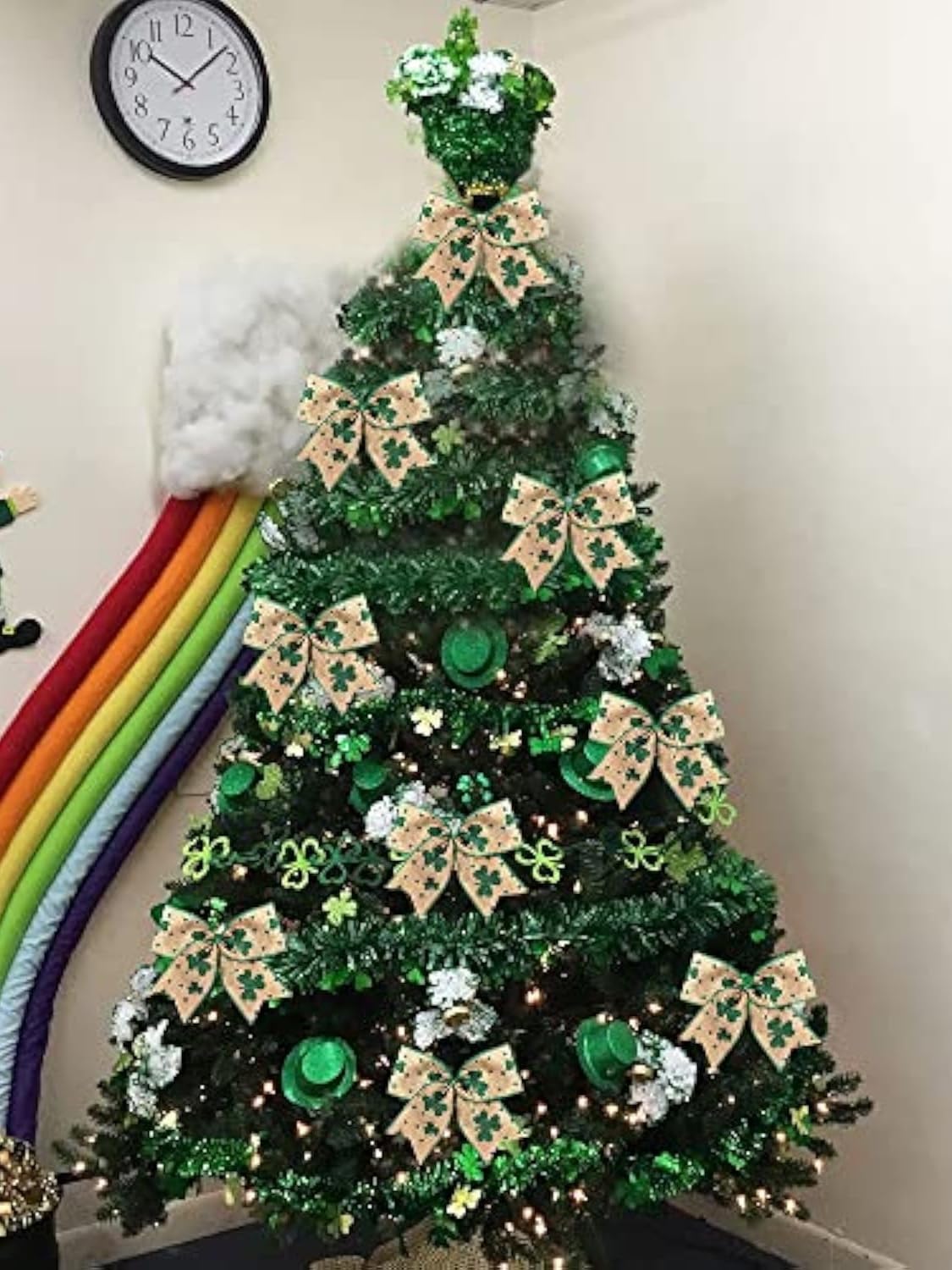 10pcs Saint Patrick's Day Wreath Bows St. Patrick's Bows Brown Green Clover Shamrock Burlap Bows for Wreaths, Irish Festival Ribbon Bows for Home Gifts Indoor Outdoor Decoration Wreath Supplies