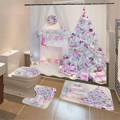 Miniatura 9 de ANPOTop Juego de cortinas de ducha impermeables de 72 x 72 pulgadas, juego de alfombras antideslizantes con tapa de pedestal, cubierta de inodoro,