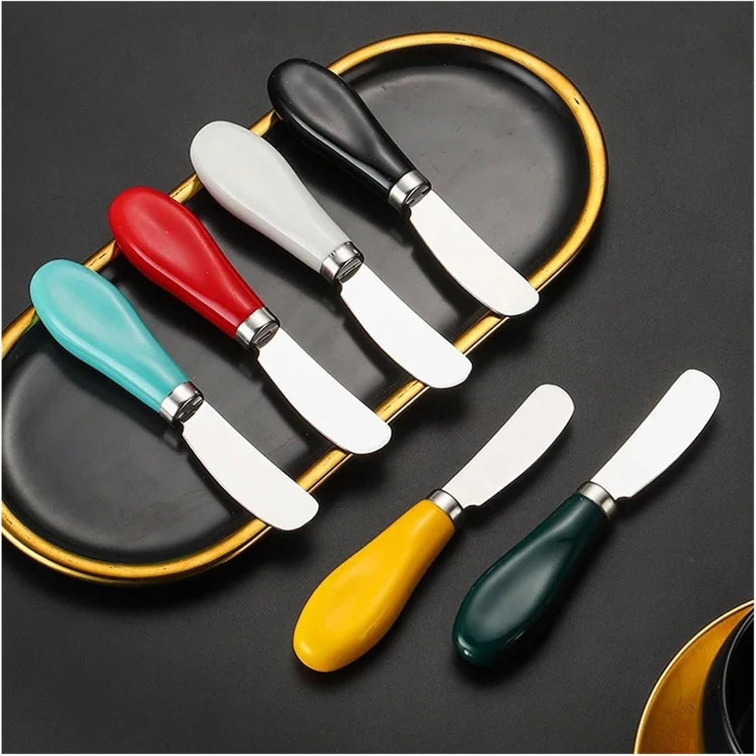 Stainless Steel Ceramic Handle Butter Fit for Butter Bread Jam Cream Spatula Baking Cake Scraper(Green)