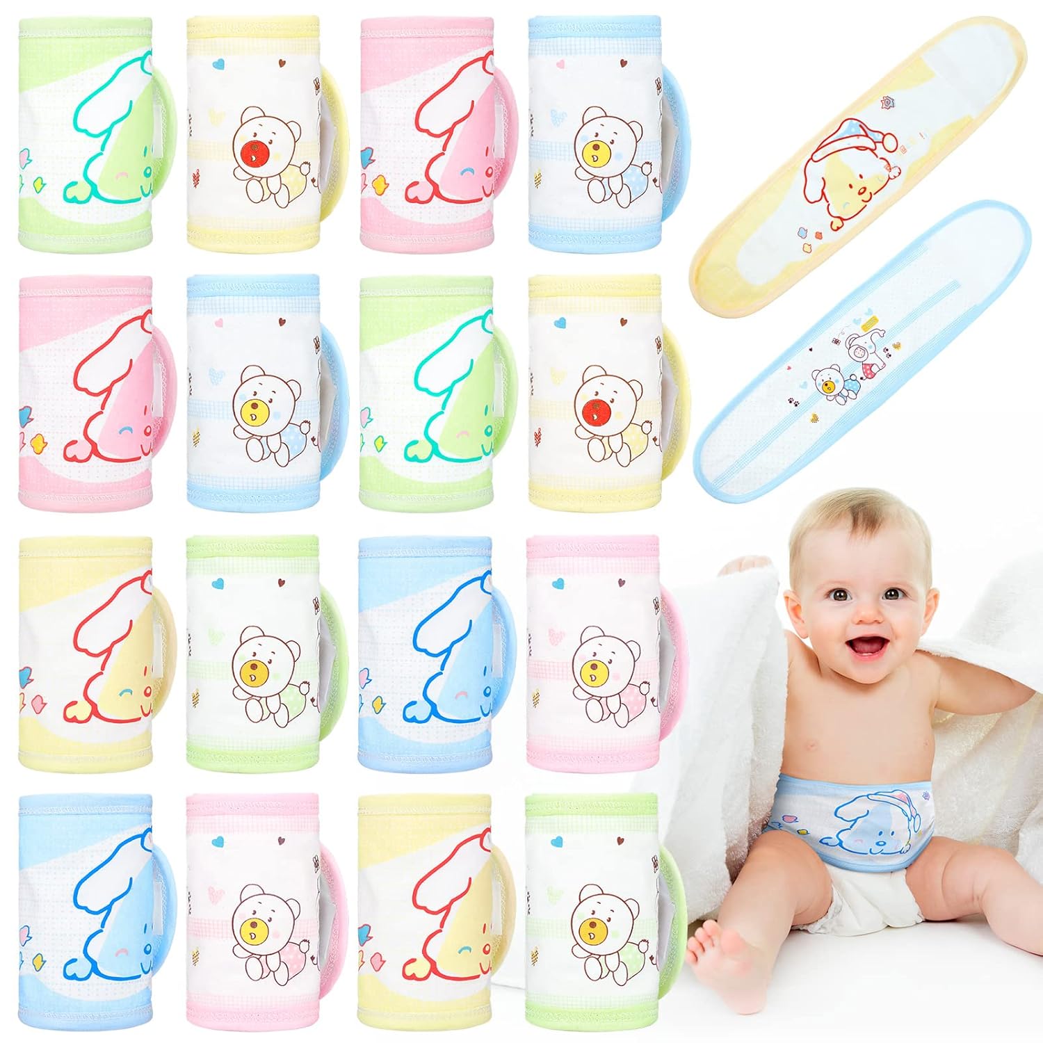 16 Pcs Cotton Newborn Infant Belly Wrap Baby Infant Umbilical Cord Belly Bands Cartoon Soft Baby Abdomen Bands Newborn Navel Belt for Protection Abdomen Boy Girl Gifts 0-12 Months, 2 Styles