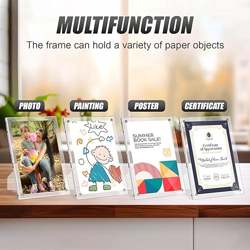 Miniatura 2 de Paquete de 4 portarretratos acrílicos de 5 x 7 pulgadas con soporte, marco de fotos transparente con imanes fuertes para exhibición de mesa, marco