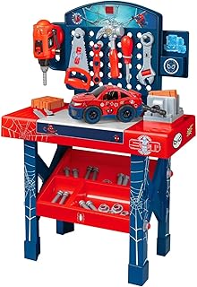 Marvell SpiderTool Bench Playset 84-Piece Kids Toys with Take Apart Car Real Tools Role Play Building Set Toddler Toys for Boys Age 3 Year Old Gift Imaginative Play Motor Skills Fun Learning PlayX