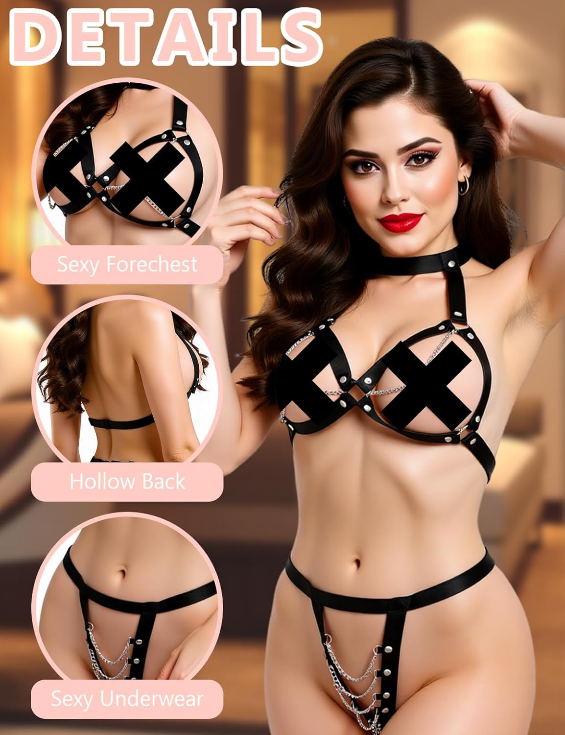 Sexy PU Leather Lingerie Set - Underwire Bra & Thong, Seductive Corset Teddy for Women - Image 2
