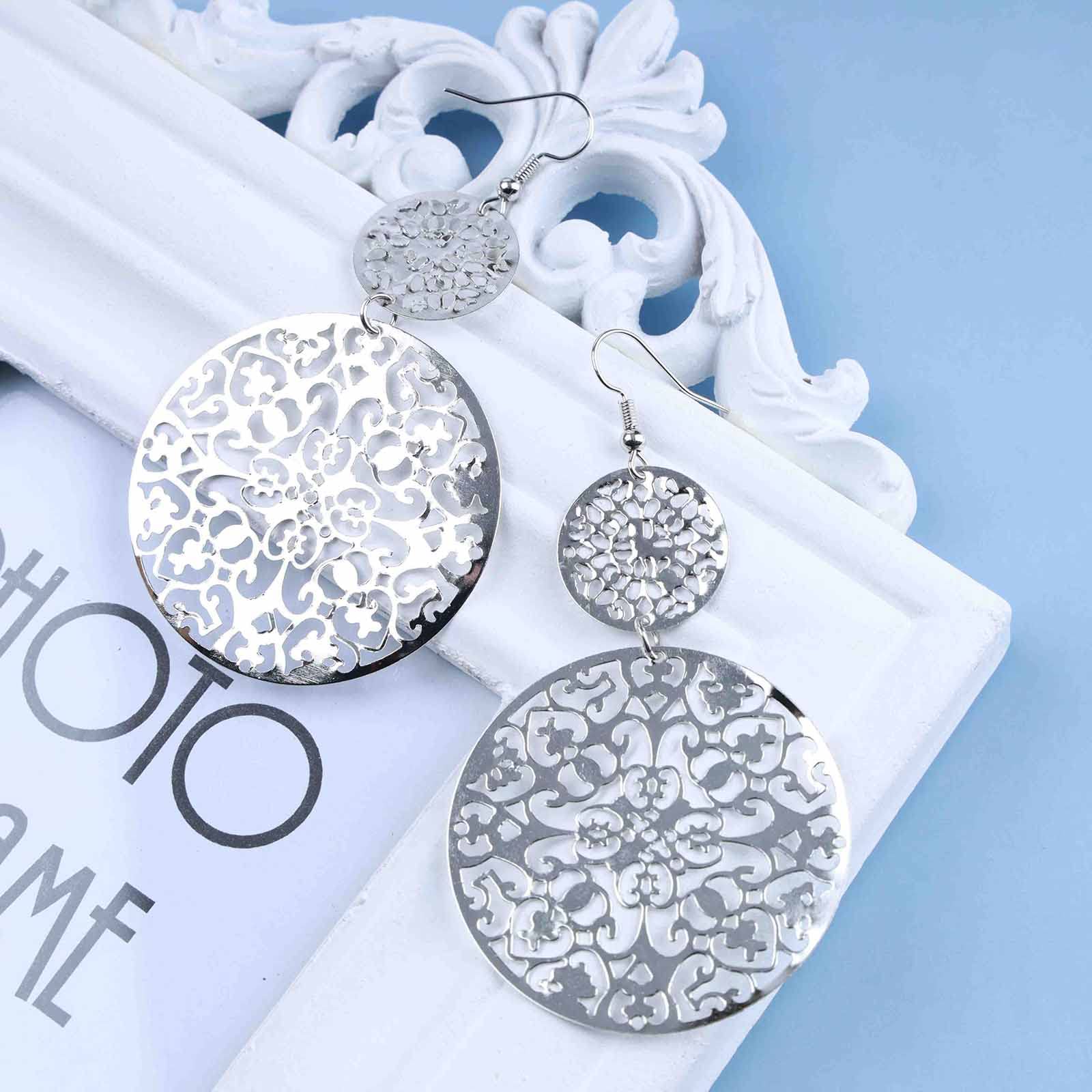 Orecchini Goccia Boho Mandala Fiore In Argento - Design Etnico Tribale Per Donna - 2
