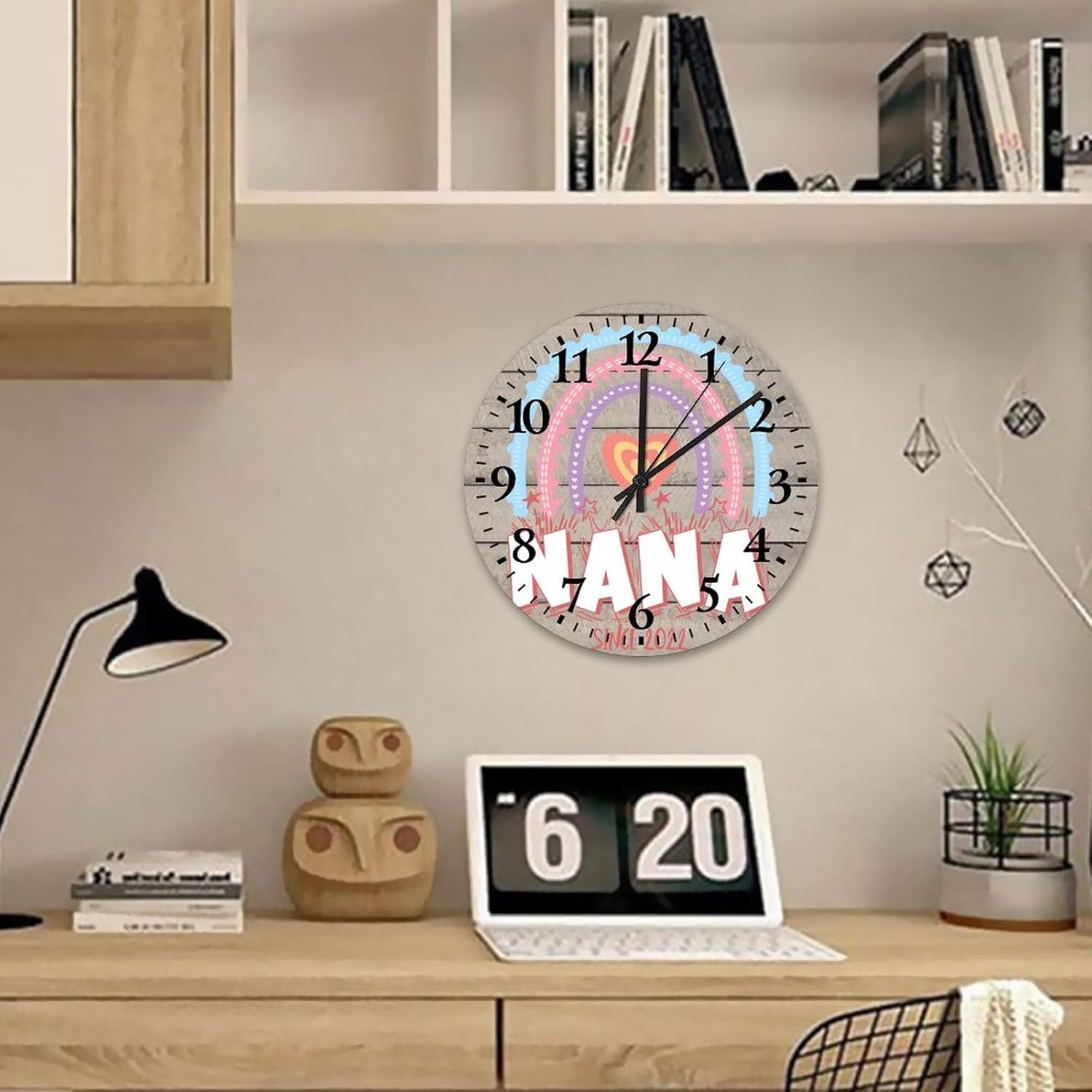 12 Inch Promoted to Nana Wooden Wall Clocks Silent Non-Ticking Nana Gift for Christmas Nana Pregnancy Announcement Silent Wall Clock Arabic Numeral Round Clock for Home Office
