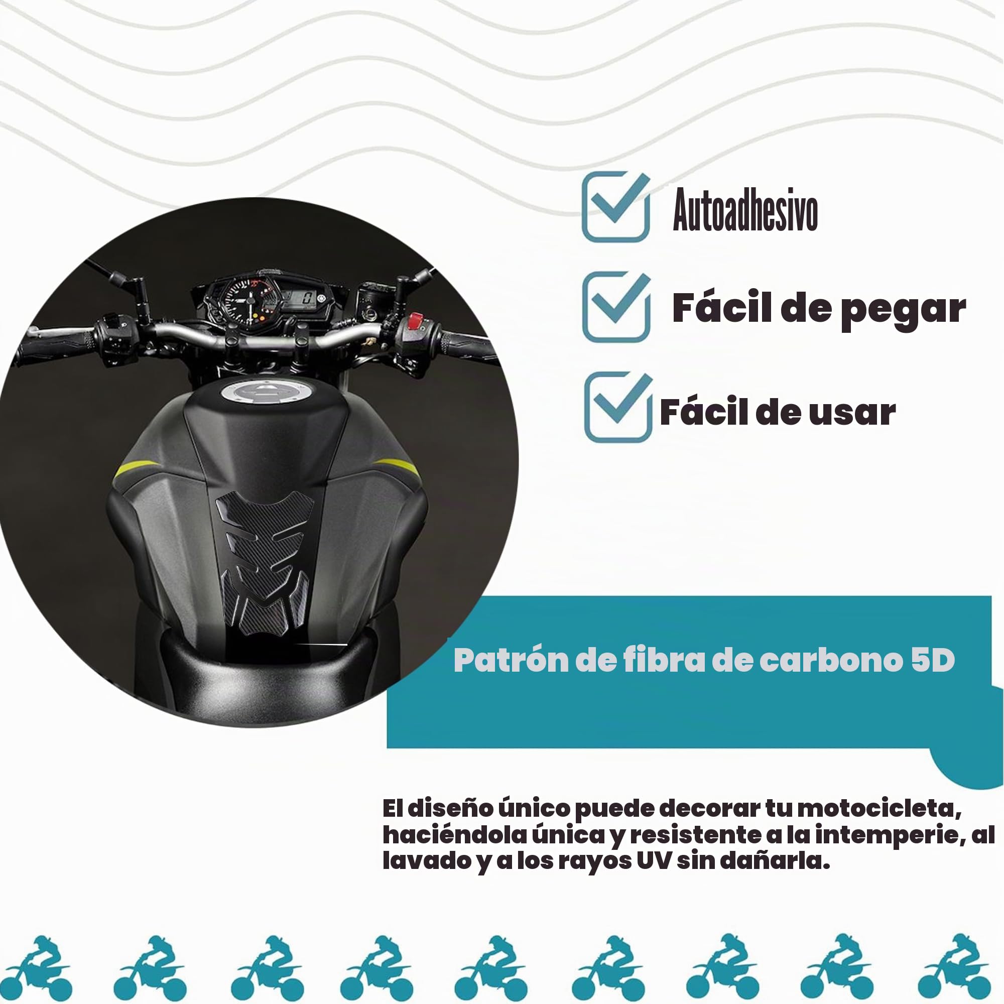 Protector del Depósito Gasolina Tanque Moto Adhesivo de protección Protector Depósito Modelo Performance Símil Carbono Adecuado para todos los modelos de motocicletas (estilo 2)