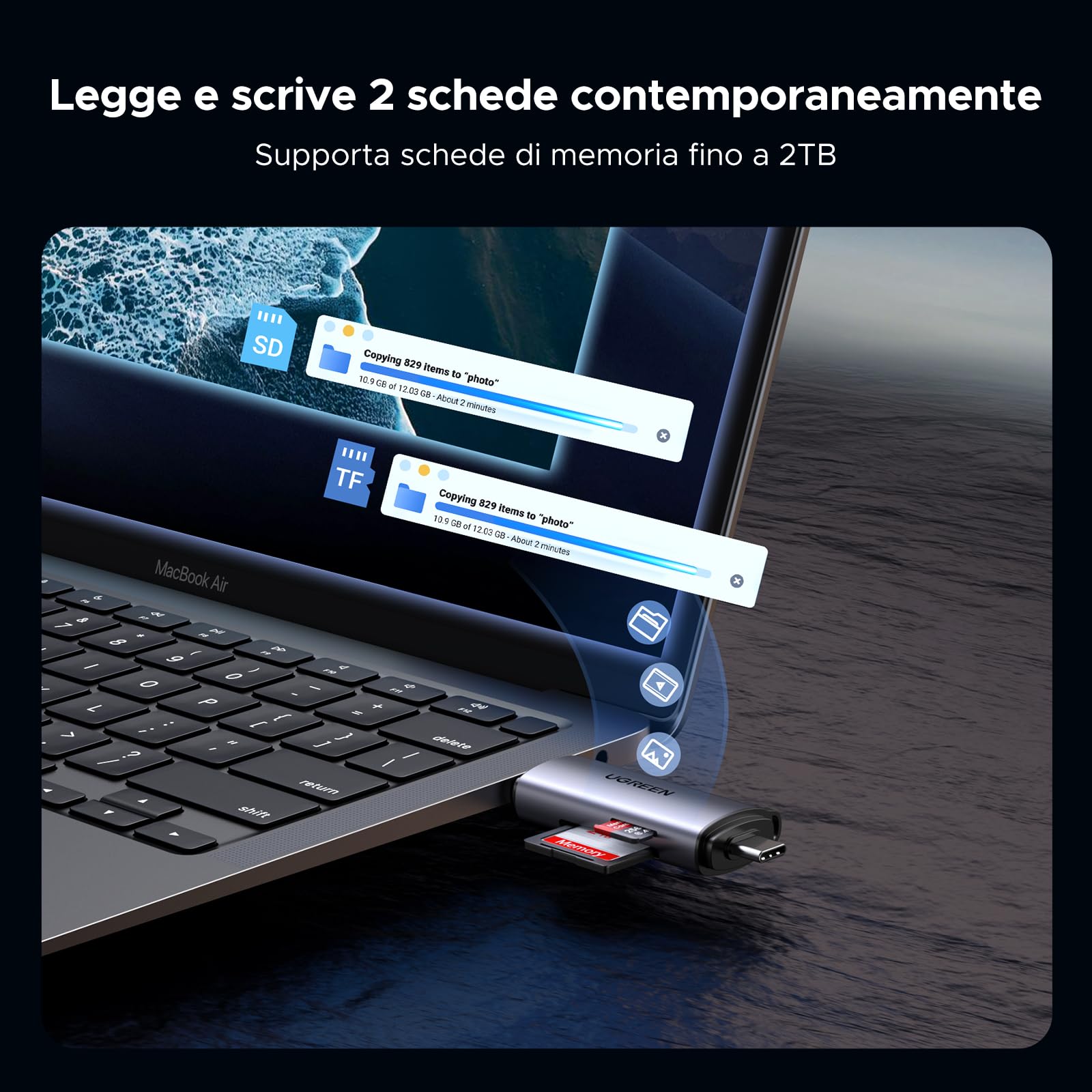 UGREEN 2 in 1 Lettore Schede SD Micro SD USB C USB A 3.0 OTG Card Reader Tipo C Adattatore per Scheda 5Gbps Compatible con iPhone 17 Pro Max Air MacBook Pro iPad Pro Galaxy S25 24 Mate70 P70