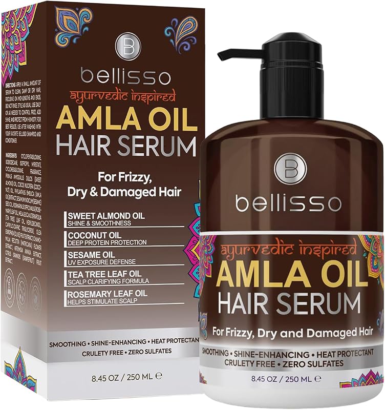 Amla Oil Serum - Sulfate and Paraben Free - Anti Frizz, Heat Protection for Damaged Hair - Professional Salon Grade Deep Conditioning - Smoothing Treatment for Women and Men - 8.45 Fl Oz