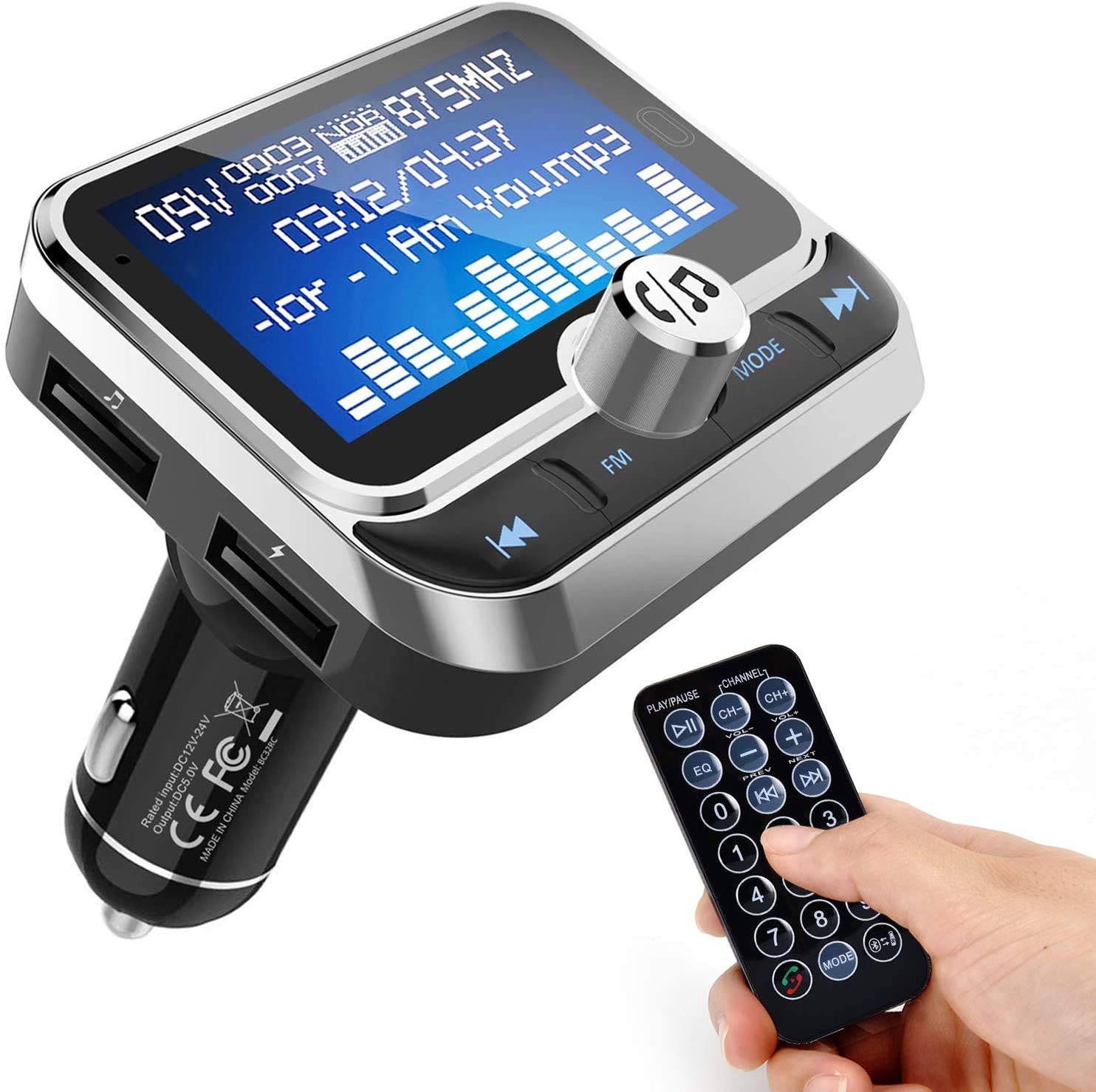 WYYHAA Trasmettitore FM Bluetooth Per Auto Con Display LCD, Lettore MP3, Vivavoce E Doppia USB Per Caricare Smartphone