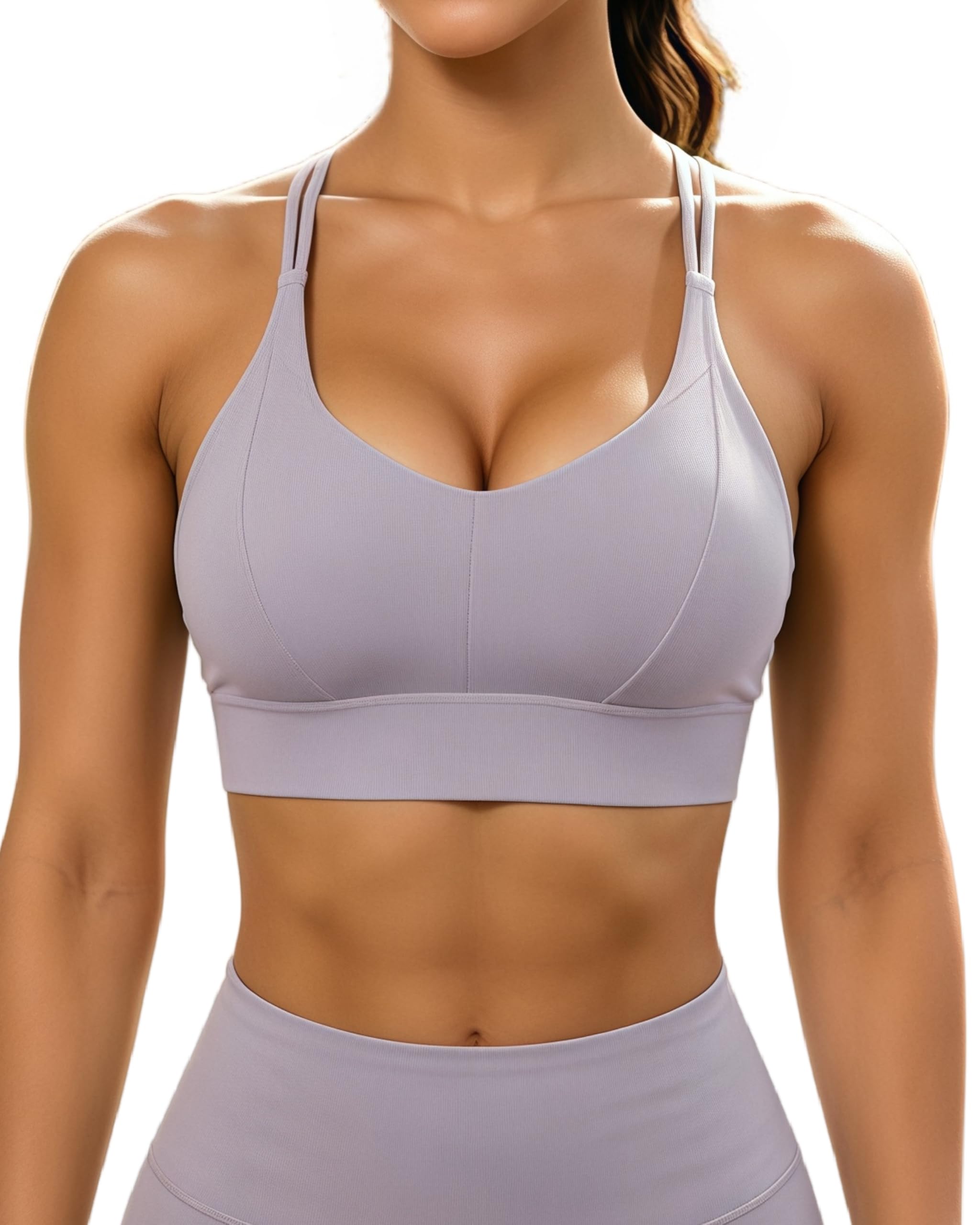 Grace Form Sports Bra for Women Strappy Medium Support Push Up Padded Sports Bra for Running Workout Bra Yoga Bra