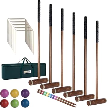 SpexDarxs 35" Six Player Croquet Game, Croquette Set with Premium Wooden Mallets/Colored Balls/Wickets/Stakes/Carrying Bag, Classic Outdoor Backyard Lawn Games for Teens Adults Family