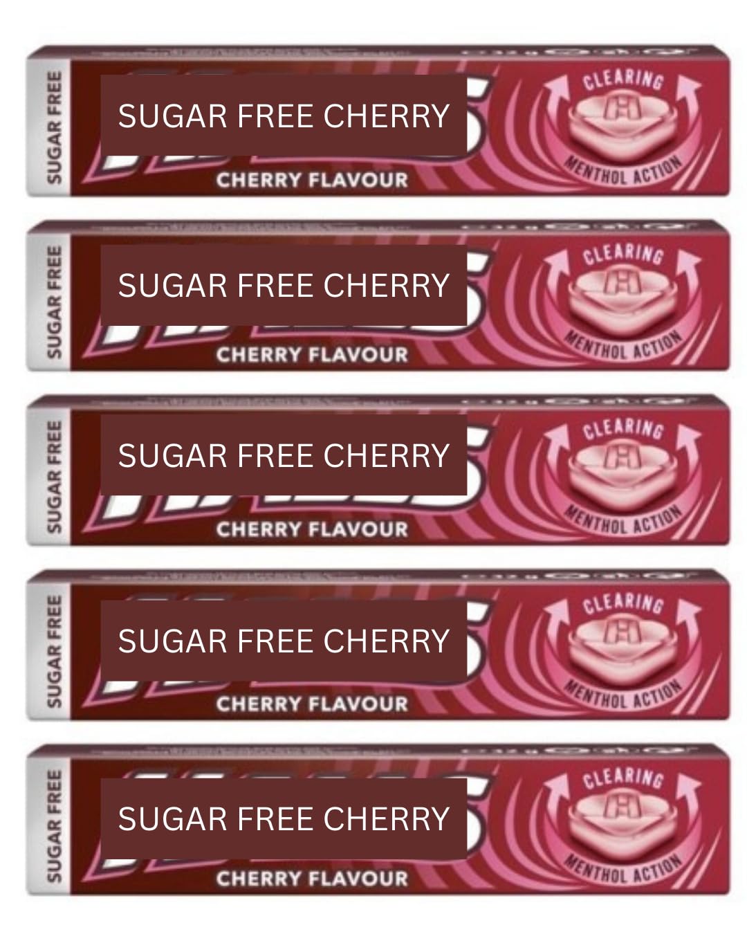 Cherry Menthol Action Sugar Free Cough Sweets 32g (Pack of 5 Bars) Soothing Sore Throat Relief