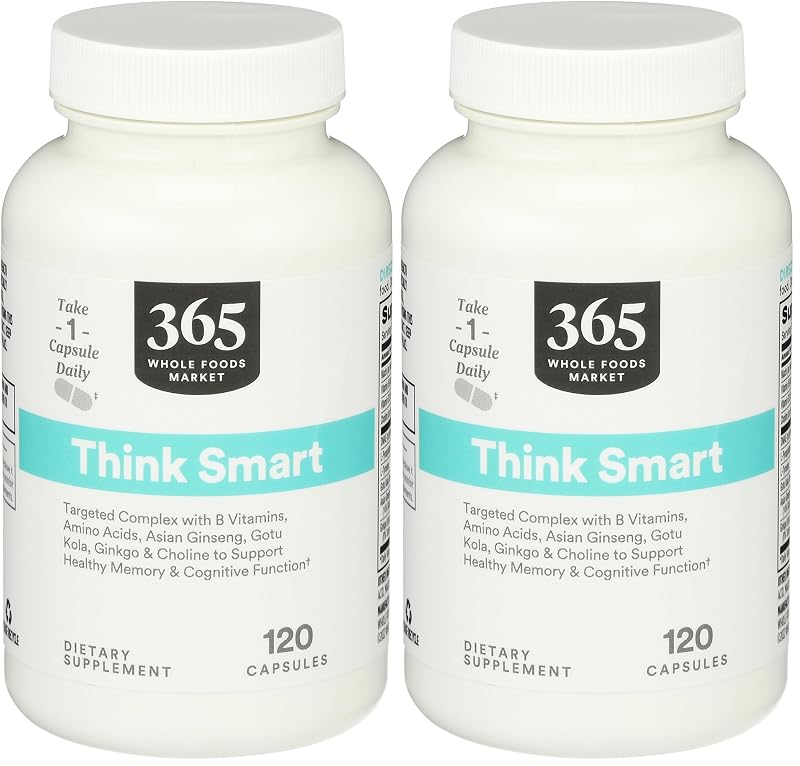 365 by Whole Foods Market Suplemento Fitoterápico com Ginkgo biloba, Vitaminas B, Aminoácidos, Ginseng-asiático, Gotu kola e Colina — 240 cápsulas