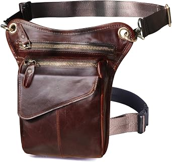 Leaokuu Mens Genuine Leather Messenger Hiking Waist Hip Bum Pack Drop Leg Bag 211-3