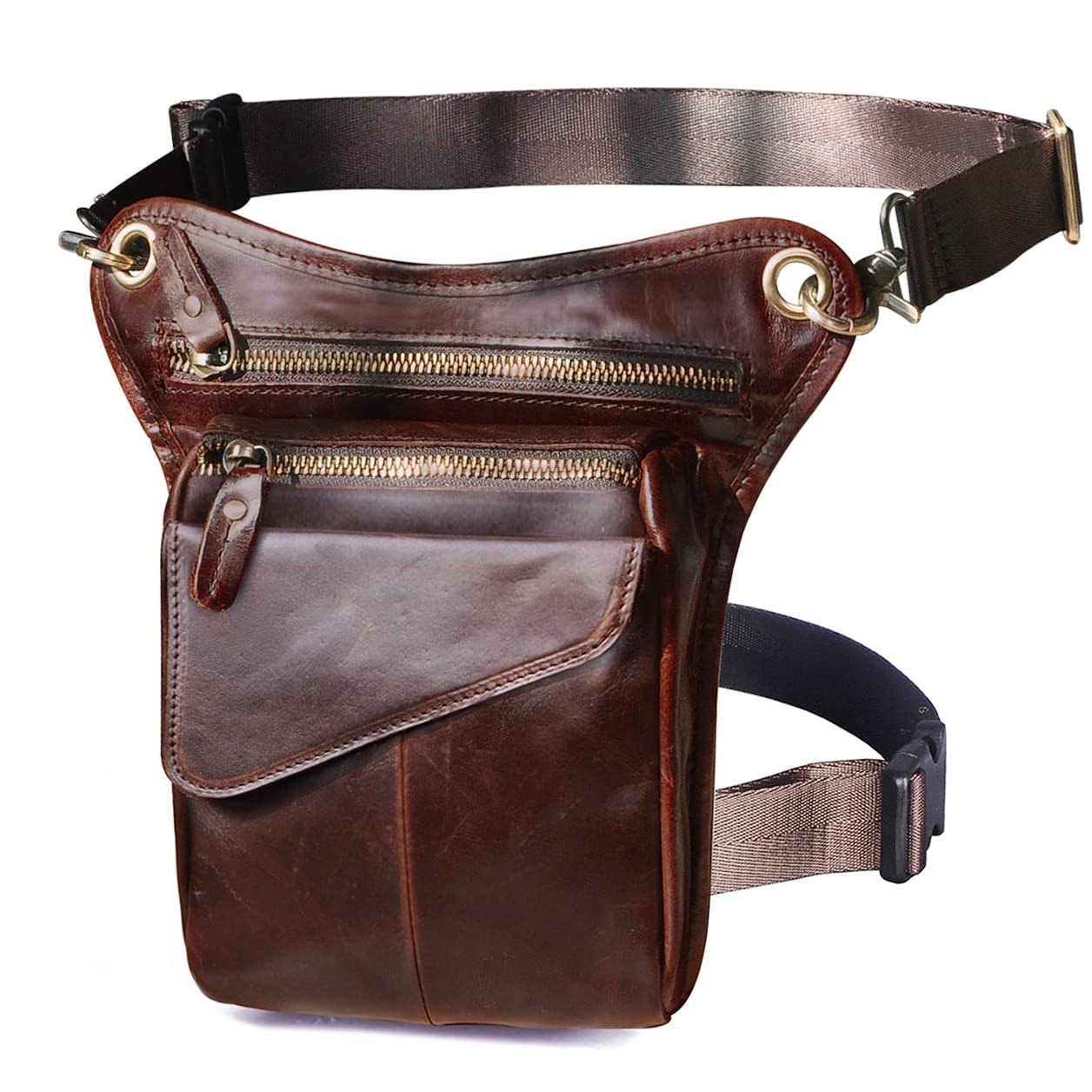 Le'aokuu Hombres Cuero Genuino Bolso Cintura Bolsa de Cuero Gota Pierna Bolsa para Hombres Bolso Multifuncional Militar Táctico Moto Bicicleta Senderismo Deportes Camping Montar 211-3 Café