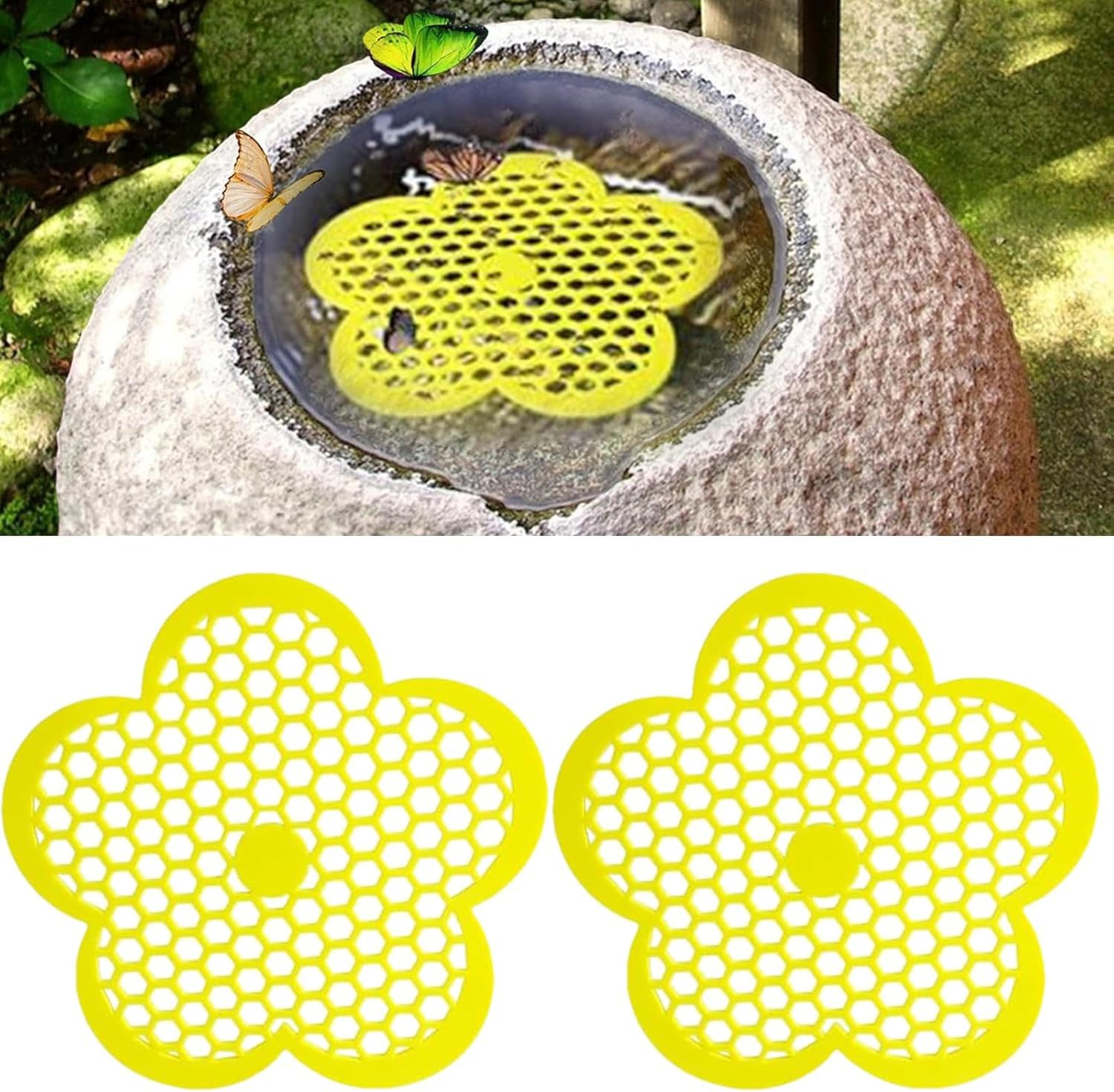 2 isolette per il nuoto delle api per uso esterno, per giardino, a forma di fiore, mangiatoia a nido d'ape, per impollinatori assetati e bagno (2 pezzi)