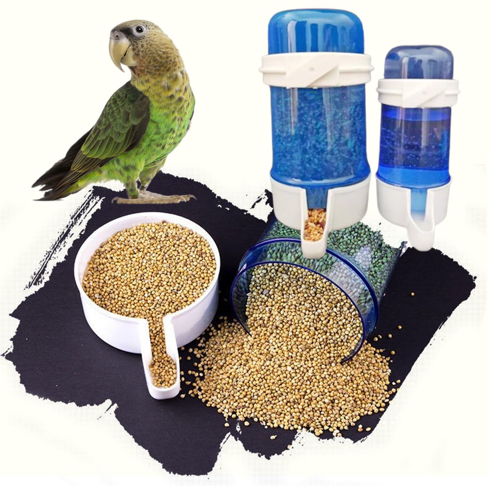 3x Wellensittich Futterspender + Tränke 140ml - 2in1, Weiß