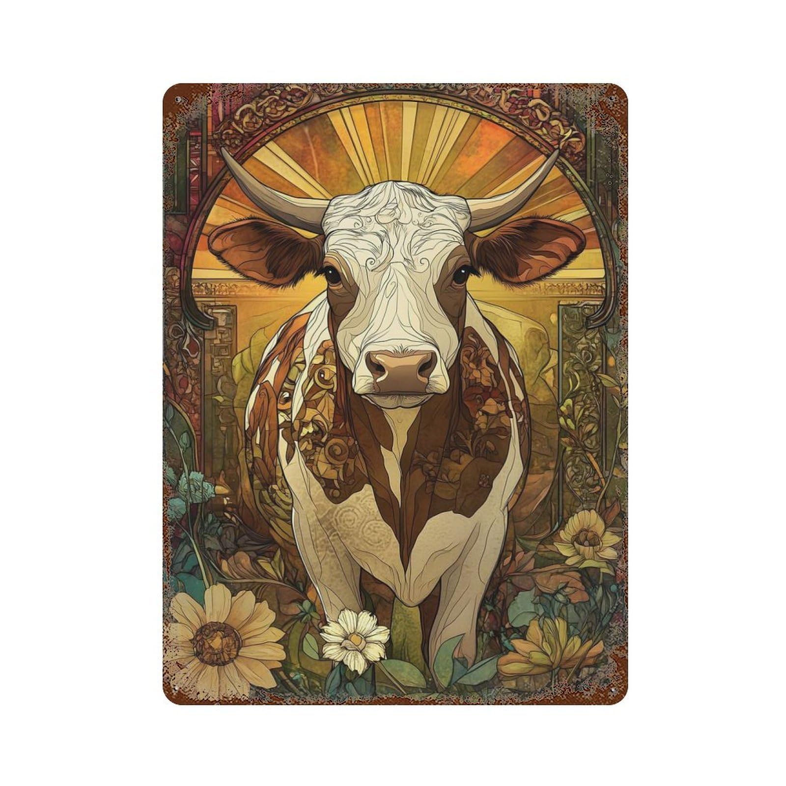Distressed Metal Wall Sign Cow 15.7"x11.8", Vintage Wall Decor for Garage, Bar And Workshop Decor