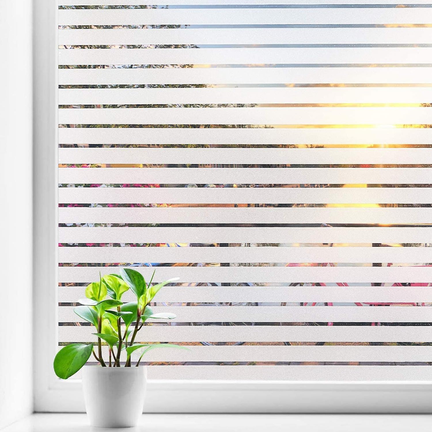 vgoltd Frosted Stripe Pattern Window Film Self-Adhesive Vinyl Privacy Film for Glass Windows Bathroom Home & Office Doors (60 x 200 cm)