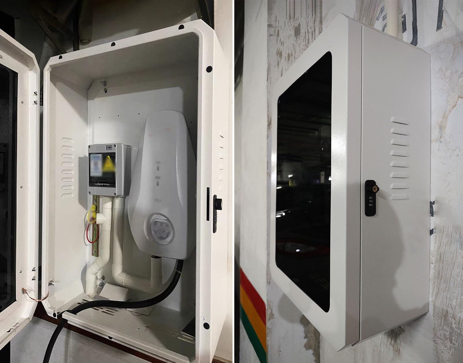 Supporto da parete resistente alle intemperie per auto elettriche Charrs con serratura universale, scatola protettiva salvaspazio per veicoli elettrici (bianco)