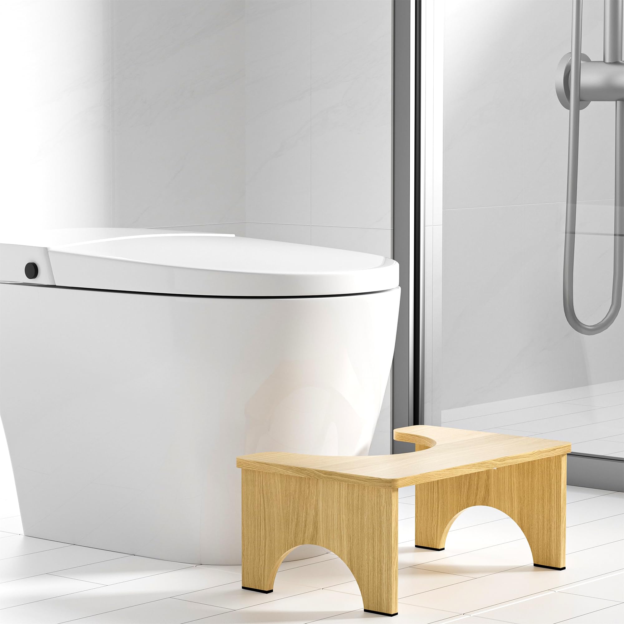 Tabouret de toilette pliant en bambou pour adultes - Pour une position accroupie - 17,8 cm - Antidérapant - Tabouret de toilette pour adultes, aide pour enfants et personnes âgées, portable et peu