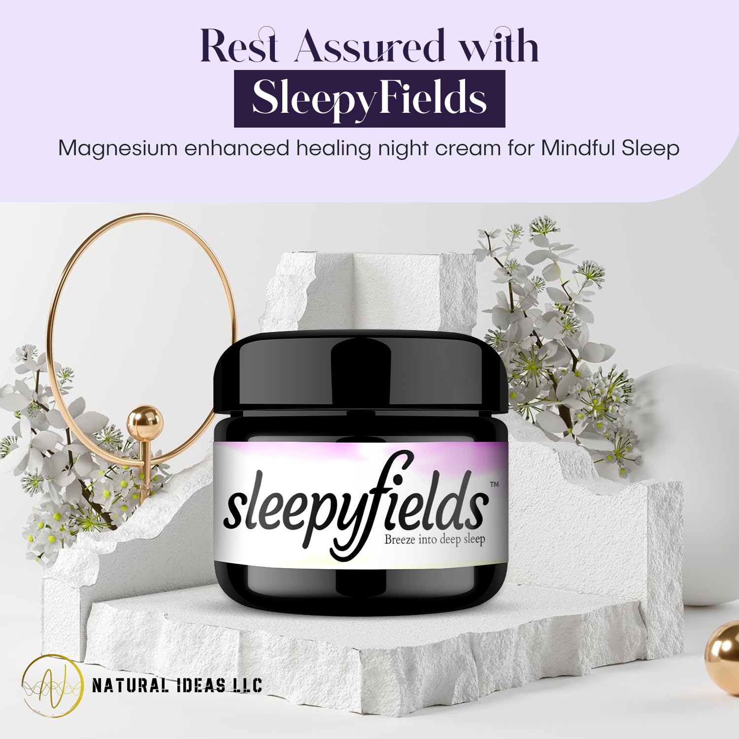 SLEEPY FIELDS Unscented Magnesium-Enhanced Sleep Cream - Nighttime Moisturizing Cream for Pain Calm, Leg Cramps, Sleep & Muscle Soreness - Fast Absorbing, Non-Greasy, Made in USA - 2 oz