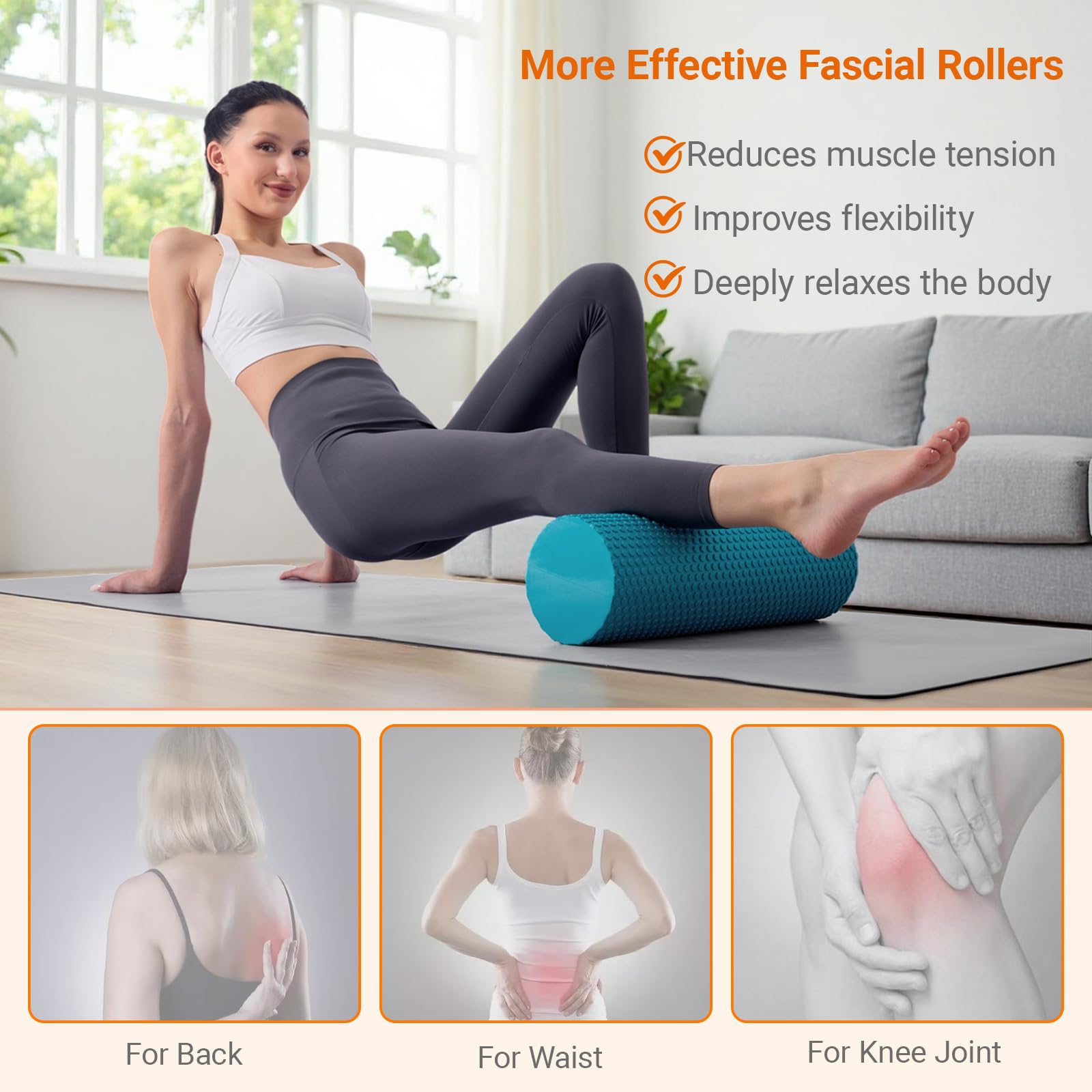 Faszienrolle Wirbelsäule Rücken 45×15cm Weich Schaumstoffrolle für Massage und Entspannung, Pilates Rolle für Fitness Dehnen Yoga und Pilates Zu Hause