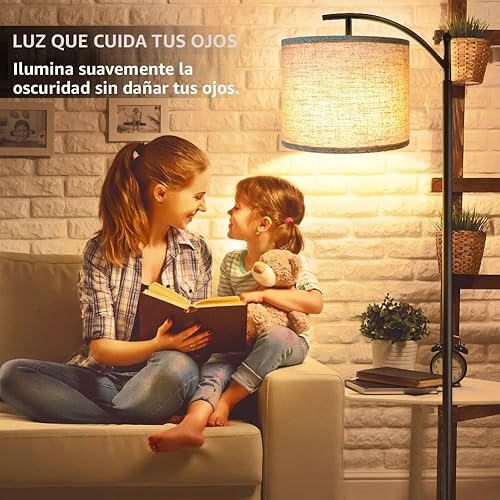 Miniatura 6 de Rottogoon - Lámpara de pie para sala de estar lámpara de pie LED con 2 pantallas para dormitorio incluye bombilla LED de 9 W - Negro