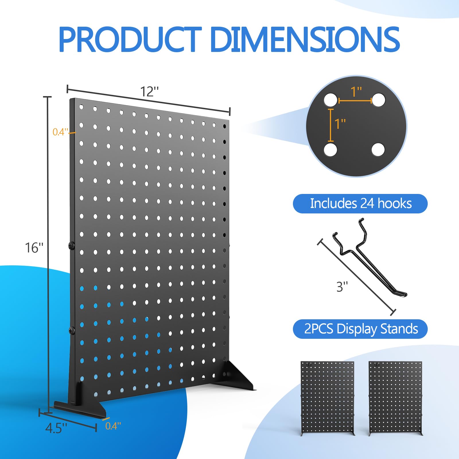 Isamant 2Pcs Pegboard Display Stands with 24 Hooks for Craft Shows & Fairs, Metal Jewelry Display Rack for Selling Accessories, Ornament Display Stand for Boutique, Retail Stores-16 x 12 inch