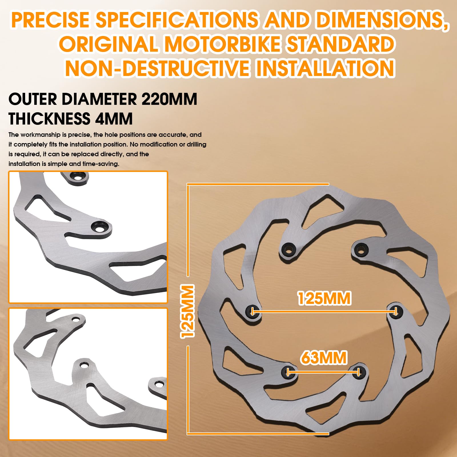 Disco Freno Posteriore 220 mm Rotori per XC XCR XCF XCF XCRF MXC EXC EXCF SX SXF SXS EXC125 XC200W XC250W MXC200 SX150 SXS125 GS125 MXC450 SMR450