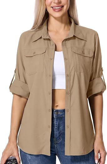 Jessie Kidden Womens UPF 50+ UV Sun Protection Safari Shirts Long Sleeve Outdoor Cool Quick Dry Fishing Hiking Shirts