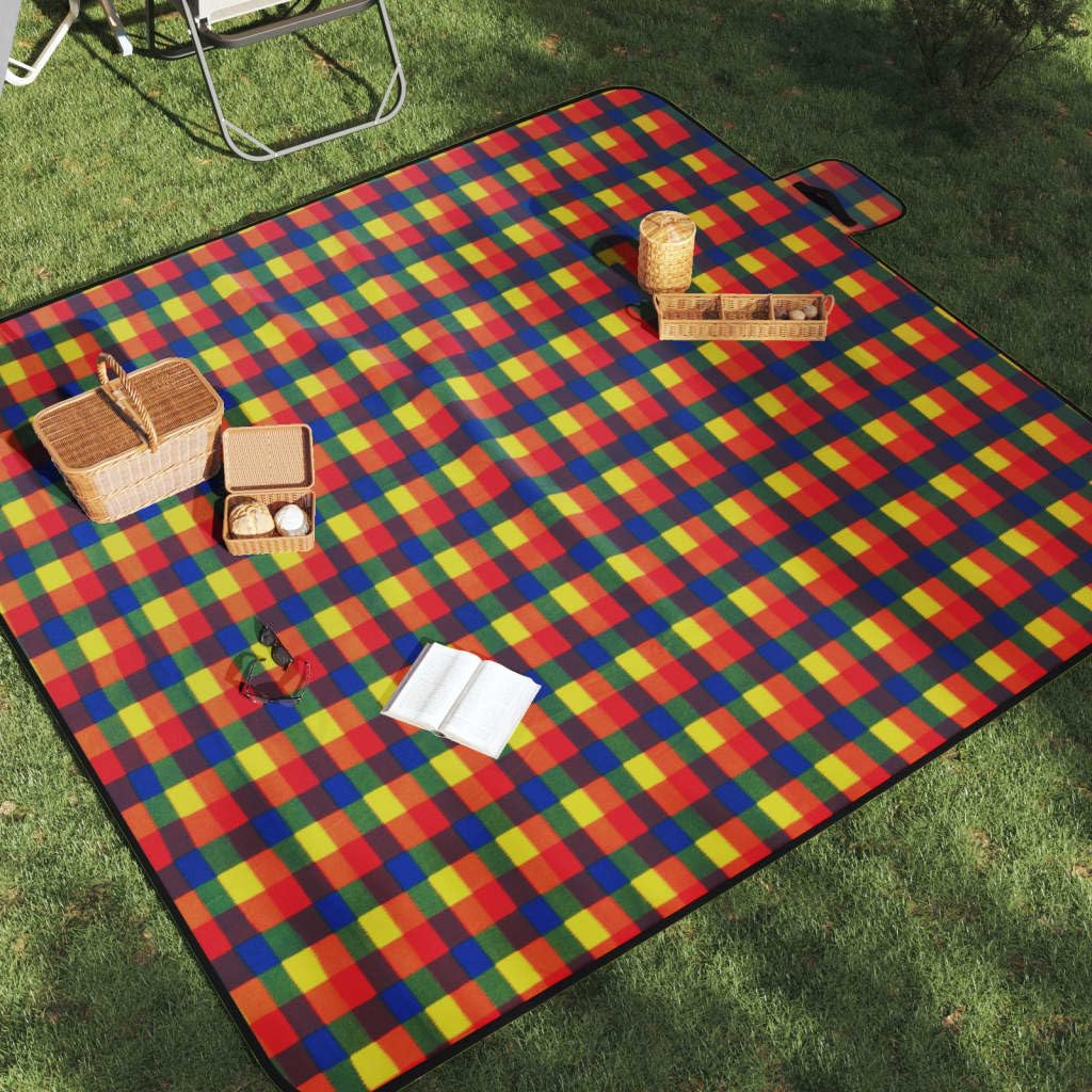 Koc piknikowy, składany, wielokolorowy, w kratkę, 200 x 200 cm, aksamitny, wodoszczelny, kompaktowy, przenośny, z torbą do przenoszenia, na kemping, trekking, wędrówki