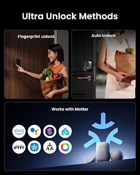 Smart Lock Ultra with Keypad,Fingerprint Door Lock, App Remote Control, Built-in WiFi Keypad Deadbolt, Auto Unlock, Waterproof&Easy Install, Supports Alexa and Google