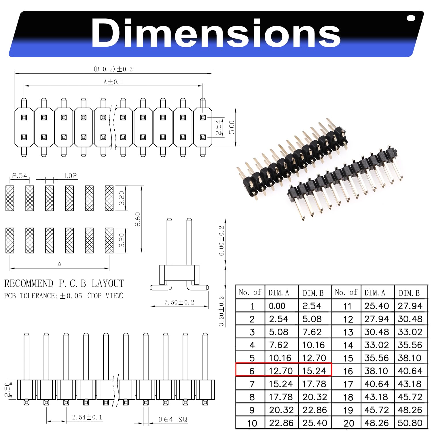 Amazon.com: Yoeruyo 2.54mm SMD Header Connector Kit, 2 Row